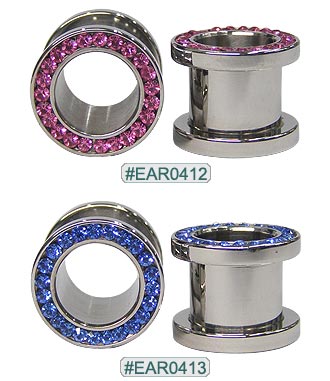EAR0412, Gem Threaded Ear Tunnels