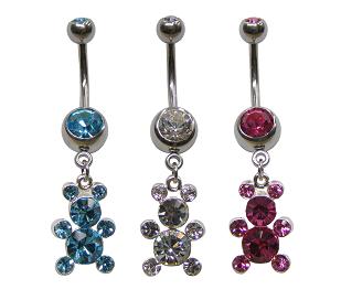 sv5647 Bear Dangle Gem Navel Curve