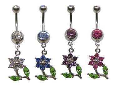 SV5649 Gem Flower Dangle Navel Curve